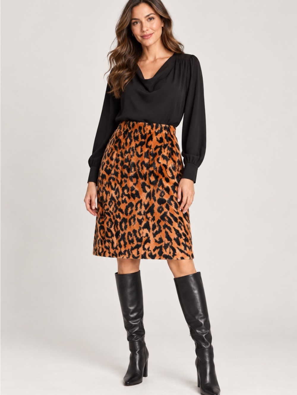 CACHE Leopard Print A-Line Skirt in Brown and Black Size 8
